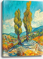 Постер Сергей Гундоров Два кипариса на фоне живописного пейзажа