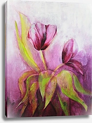 Постер Татьяна Сергеева Тюльпаны: цветущая пара и нежная зелень листьев