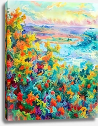 Постер Сергей Гундоров Абстрактные красочные цветы на берегу живого озера на закате