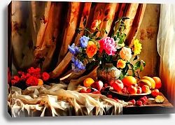 Постер Виктор Липников Натюрморт цветы и фрукты
