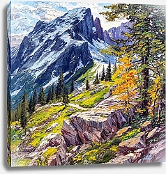 Постер Сергей Гундоров Горный пейзаж с осенними цветами