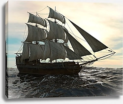 Постер Виктор Липников Морской пейзаж парусник в открытом море