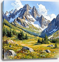 Постер Сергей Гундоров Величественный горный пейзаж, солнечный день с ясным небом