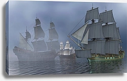 Постер Виктор Липников Морской пейзаж парусные корабли в гавани