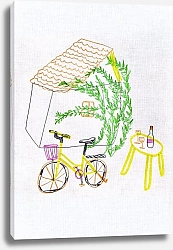 Постер Марина Сидорович Абстракция с велосипедом, домиком и растением