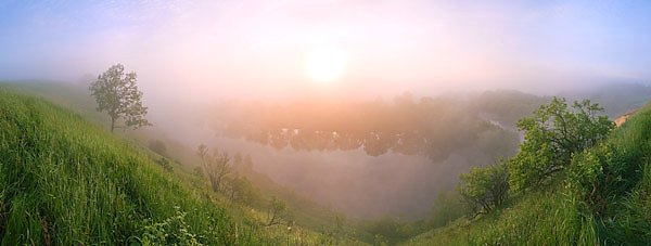 Красивая Меча, Тульская обл. Восход над рекой. Панорама