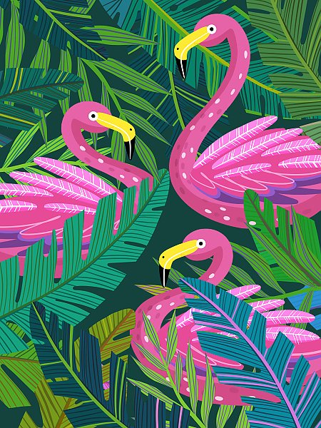 Flamingos in the jungle