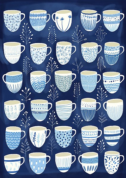 Чашки на синем фоне