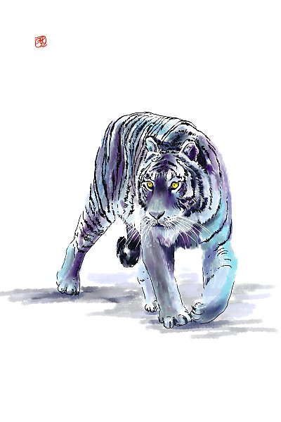 внимательный синий тигр