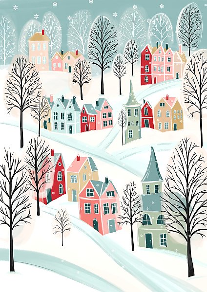 Иллюстрация с зимними домиками