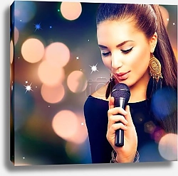 Постер Beautiful Singing Girl. Beauty Woman with Microphone