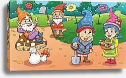 Постер Gnomes in the landscape garden cartoon.