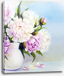 Постер Розовые и белые цветы пионов в белой вазе, правая часть