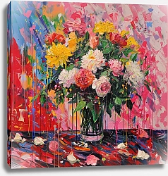 Постер Bouquet of roses and dahlias