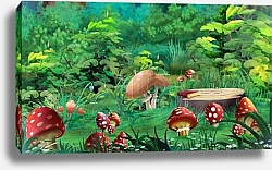 Постер Amanita Mushrooms in a Forest Glade