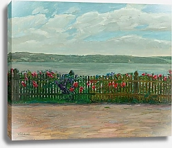 Постер Трюбнер Вильгельм Rose fence with view of the Berg Castle at Lake Starnberg