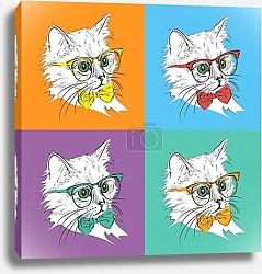 Постер Портрет кошки в галстуке и в очках