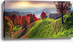 Постер Осенняя деревня в горах