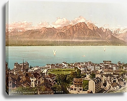 Постер Швейцария. Город Монтрё, Альпы и Савойя