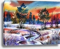 Постер Закат над зимним лесом