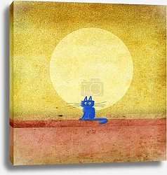 Постер Голубой котенок на фоне огромного Солнца