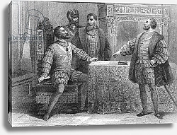 Постер Школа: Испанская 19в. Carlos V of Spain and Francois I of France signing the Treaty of Madrid, 14 January 1526