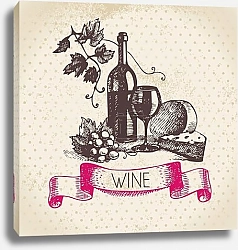 Постер Иллюстрация с вином и сыром