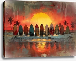 Постер Surfboards at sunset
