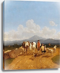 Постер Кобель Уильям Bauer und Hirtenkinder in oberbayerischer Voralpenlandschaft