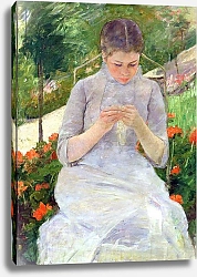 Постер Кассат Мэри (Cassatt Mary) Young Woman Sewing in the garden, c.1880-82