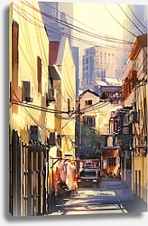Постер Узкая городская улица в солнечный день
