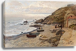 Постер Зофф Альфред Abendstimmung mit Fischern an der Küste