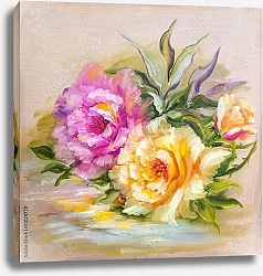 Постер Розовая и желтая розы
