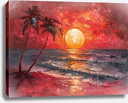 Постер Palm trees at sunset