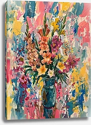 Постер Gladioli and lilies on a bright background