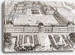 Постер View of the new gardens of the Tuileries Palace, published Paris 1858.