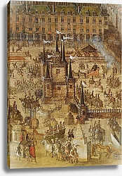 Постер Школа: Французская The Place Royale and the Carrousel in 1612, detail of the Palais de la Felicite and the chariots