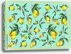 Постер Композиция с лимонами на голубом