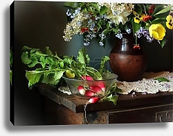 Постер Натюрморт в деревенском стиле с редькой и букетом