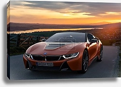Постер Ночная езда на желтом спортивной авто