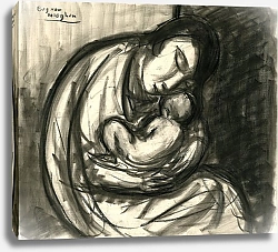 Постер Мигем Юджин Ван Een moeder met een kindje op haar schoot. Ze zit gebogen over haar kindje.