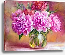 Постер Лиловые пионы в стеклянной вазе