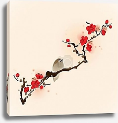 Постер Птичка и сакура в цвету