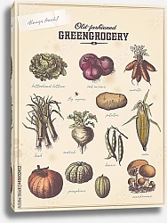 Постер Ретро плакат огородника с разными овощами (2)