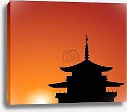 Постер Силуэт пагоды на закате
