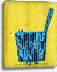 Постер Синий трикотажный кот на желтом фоне