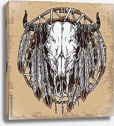 Постер Коровий череп и перья