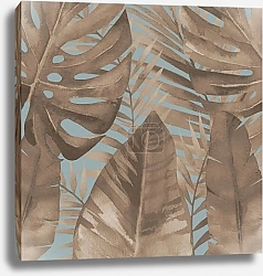 Постер Черные, коричневые и белые листья банана на светло-сером фоне