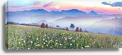 Постер Стоги сена на цветочном поле