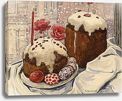 Постер Смирнов Борис Васильевич A Snowy Easter in Irkutsk. An Easter Meal.